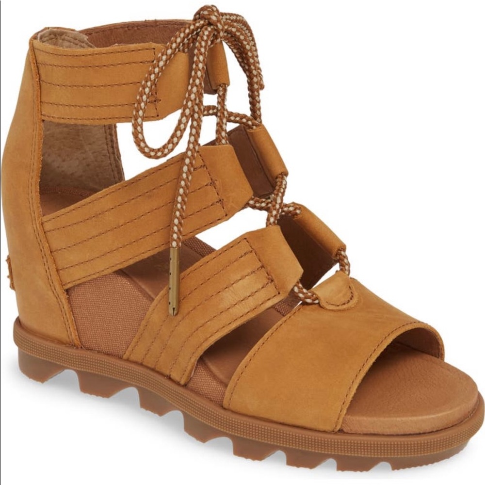 SOREL JOANIE II LACE UP WEDGE CAMEL SZ 7